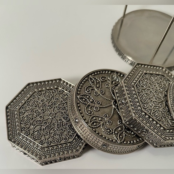 Vintage WALLACE Silver Coasters, Black Rhinestones, Rare7 Pieces, 2  Shapes - Picture 3 of 8